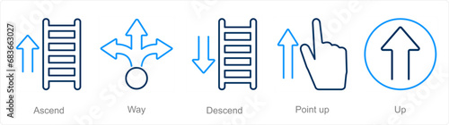 A set of 5 Direction icons as ascend, way, descend