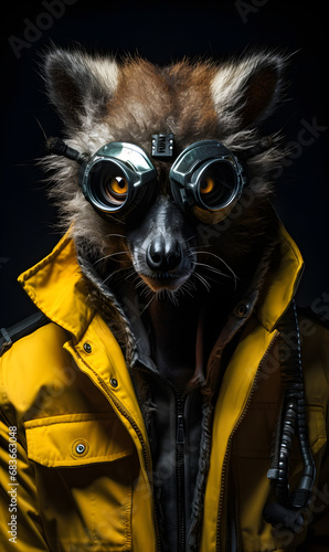 studio portrait of cyberpunk lemur