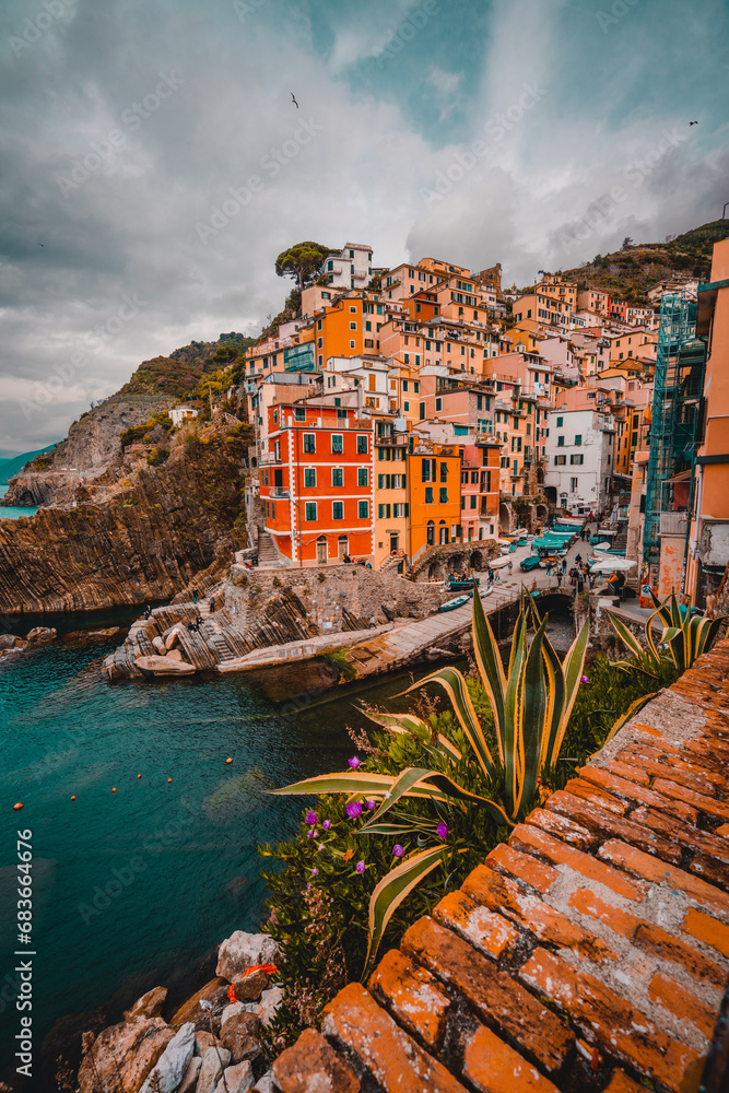 View of Riomaggiore, Cinque Terre, La Spezia, Italy.