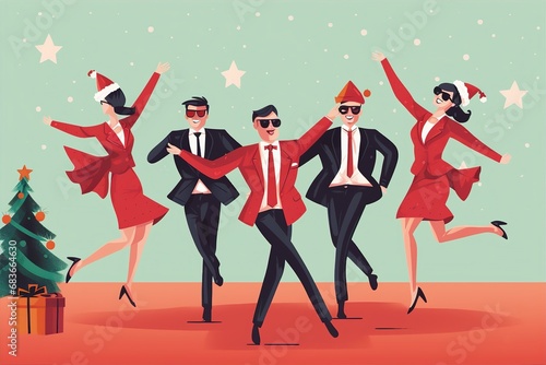 Christmas card : people celebrate with joyful in the festive ambiance of Christmas