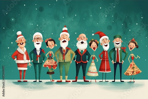 Christmas card : the people celebrate with the Christmas tree in the festive ambiance of Christmas