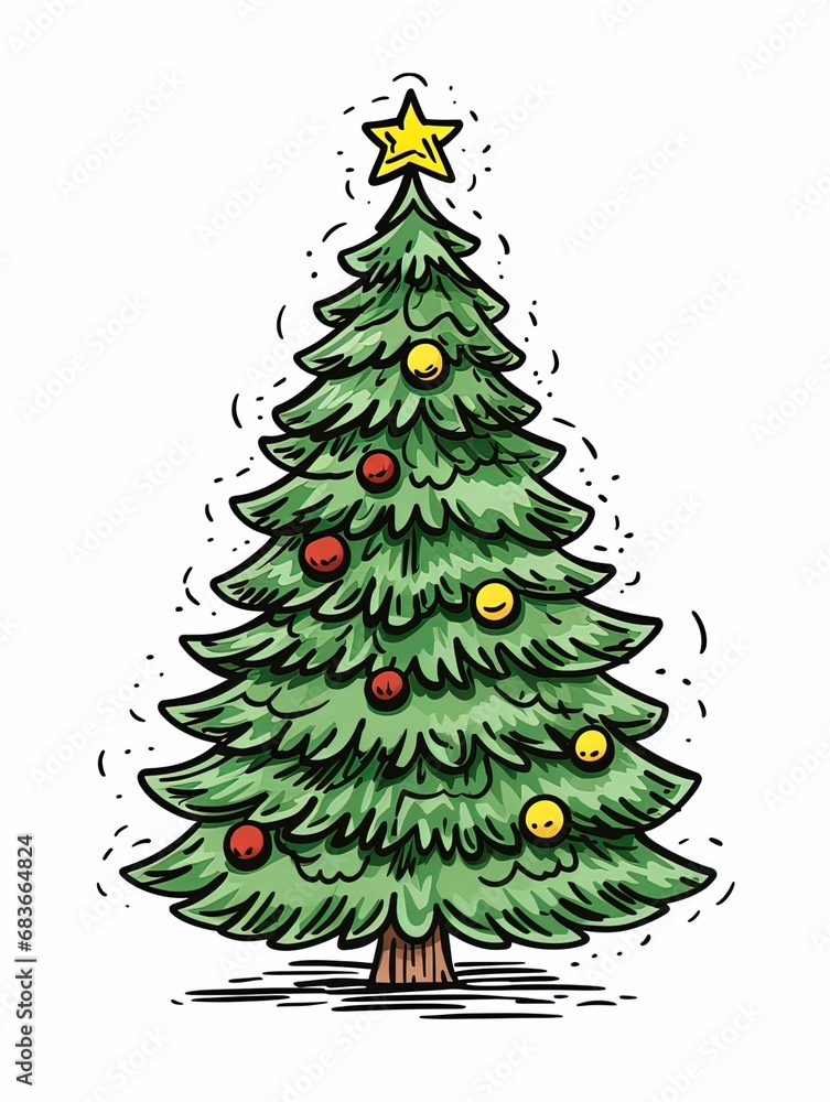 christmas tree with gifts and decorations on an isolated white background