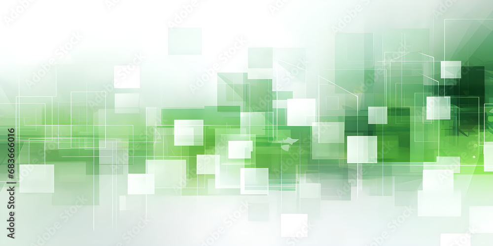 Abstract shapes white and green background, geometric pattern of square blocks - Architectural, financial, corporate and business brochure template
