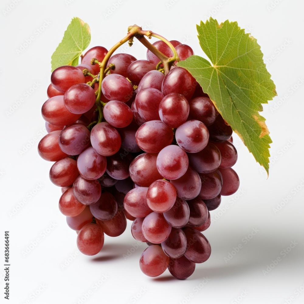 Red Grapes Green Leaves Half Sliced, Isolated On White Background, For Design And Printing Red Grapes Green Leaves Half Sliced, Isolated On White Background, For Design And Printing