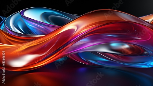 twisted, colored form. Abstract geometric 3D render artwork produced by computer