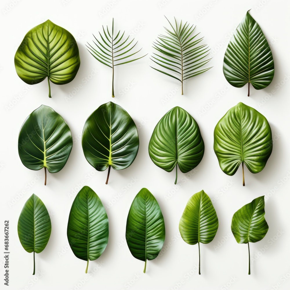 Set Tropical Leaves Isolated On White, Isolated On White Background, For Design And Printing Set Tropical Leaves Isolated On White, Isolated On White Background, For Design And Printing