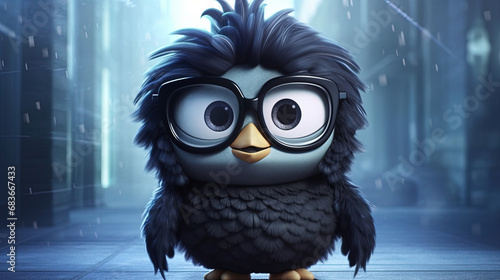 A Female Owl With Black Hair And A Fringe Big Glasses 3d Character Blurry Background © Image Lounge
