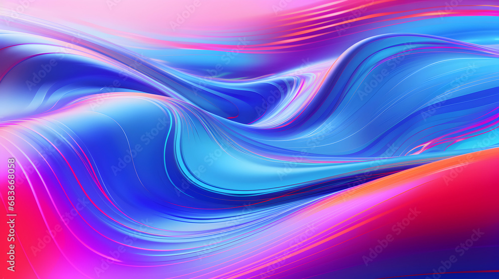 Fototapeta premium Holographic Neon Fluid Waves, colorful wallpaper, digital header, futuristic background, generative ai