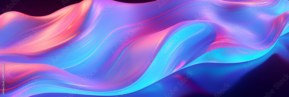 Obraz premium Holographic Neon Fluid Waves, colorful wallpaper, digital header, futuristic background, generative ai