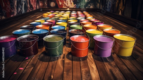 Buckets of paint on the floor © Elchin Abilov