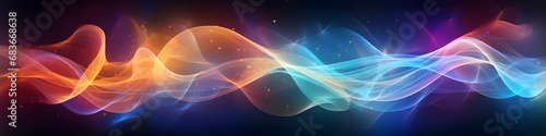 Multicolored energy flow background, wavy smoke banner, web digital header, generative ai