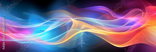 Multicolored energy flow background, wavy smoke banner, web digital header, generative ai