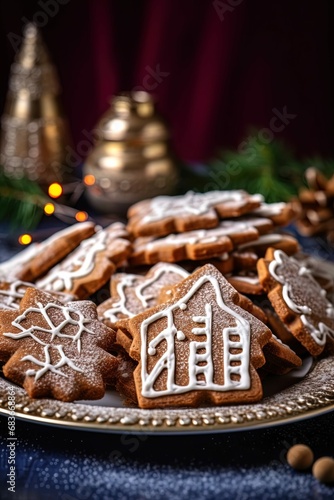 christmas cookies on plate, close-up scene
