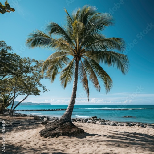 Palm Tree On Tropical Beach Blue  Isolated On White Background  For Design And Printing