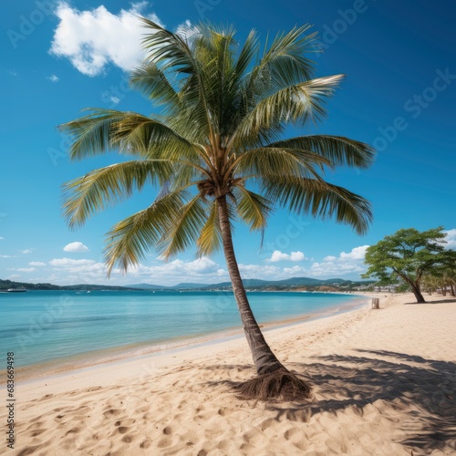 Palm Tree On Tropical Beach Blue, Isolated On White Background, For Design And Printing