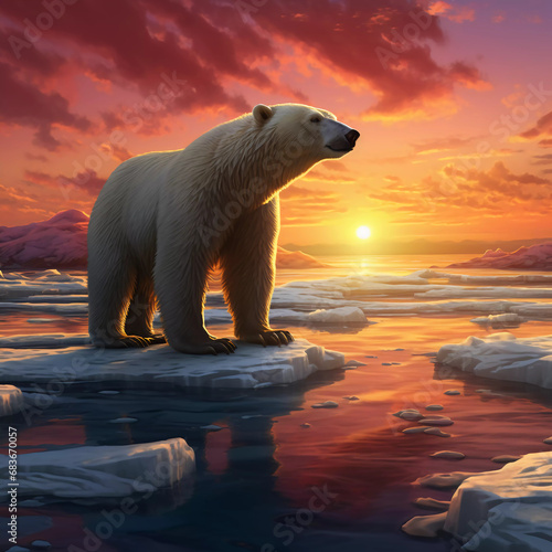 Polar bear at sunset photo