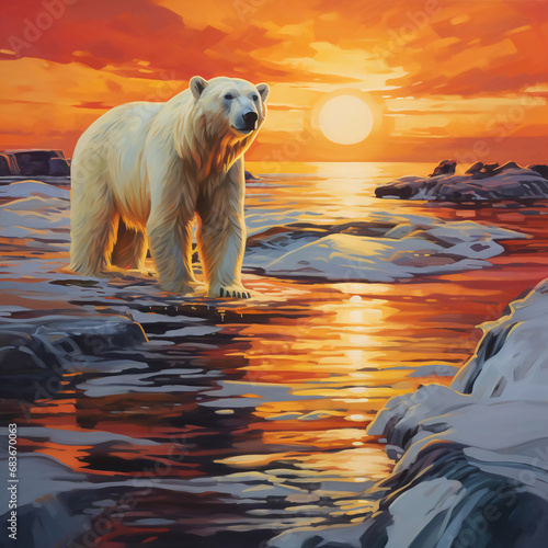 Polar bear at sunset photo