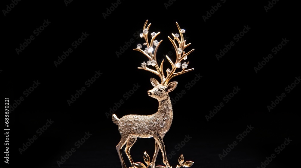 Fototapeta premium Christmas tree standing brightened with golden deer shining