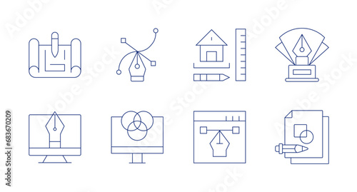 Design icons. Editable stroke. Containing vector, design, house design, web design, sketch, design award, design tool, logo design.