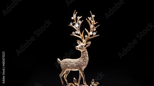 Christmas tree standing brightened with golden deer shining