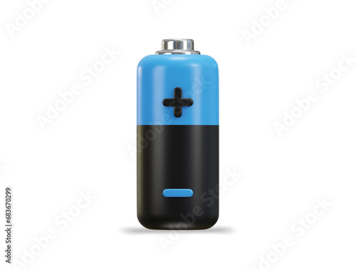 battery stick with plus and minus sign electric power 3d vector icon illustration