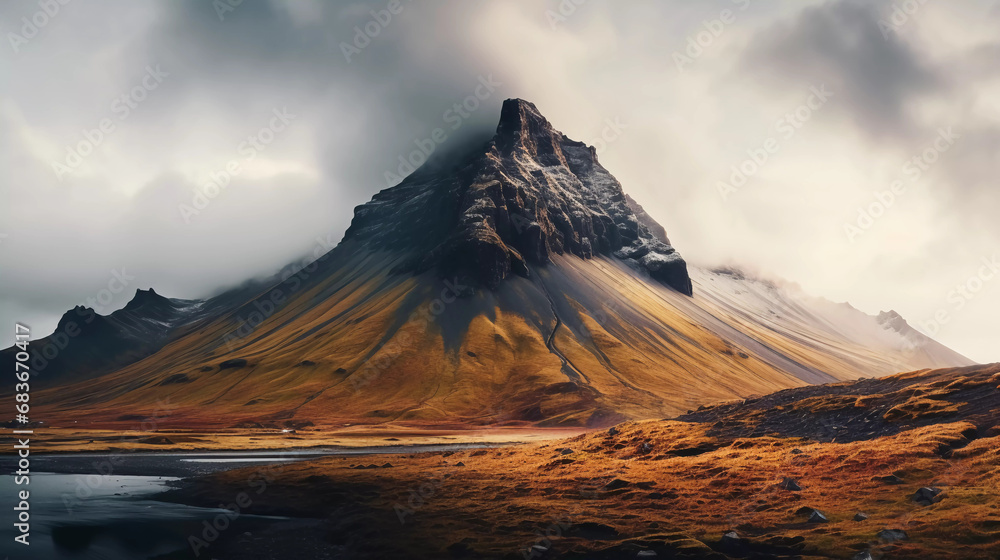 Scenic view of volcanic mountain against sky in Iceland