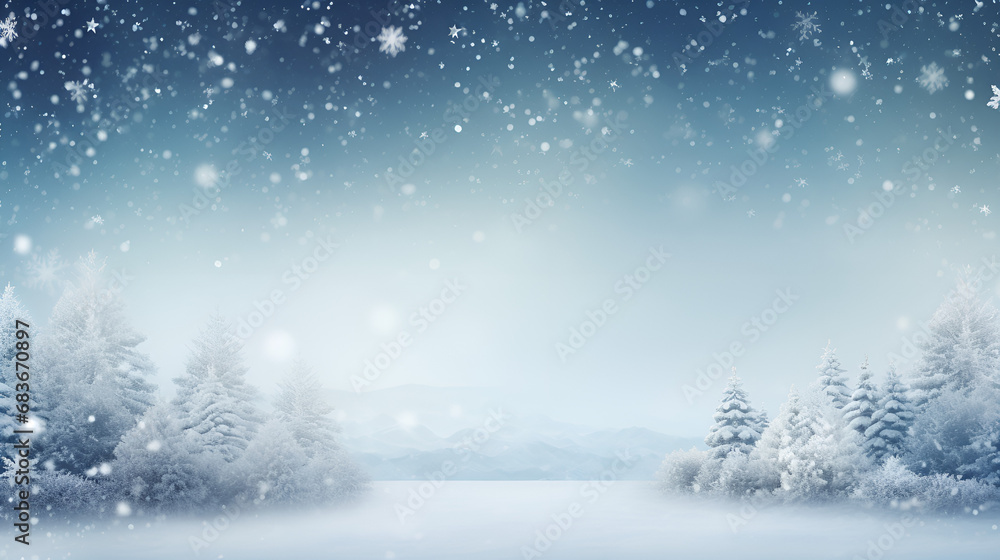 Christmas 4k Happy Holiday Merry Christmas Snow Trees Background HD White Snowy background with snowflakes and pine trees. Christmas decoration.

