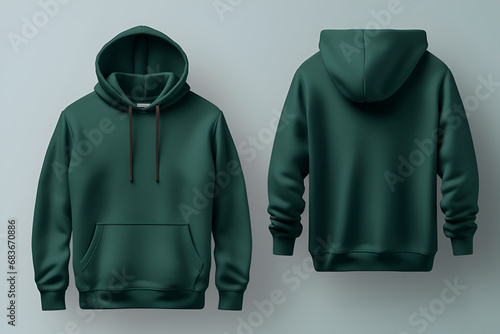 Fashion green emerald color hoodie mockup. Space for design, print and showcasing. Generate Ai.