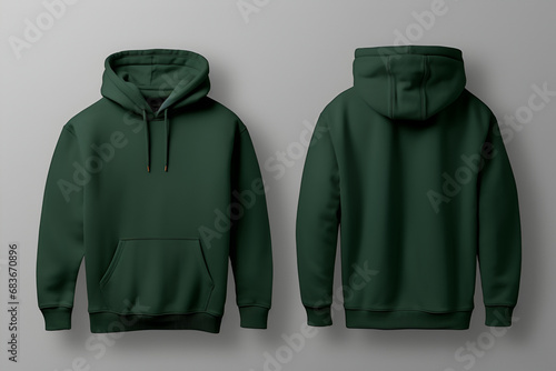 Fashion green spruce color hoodie mockup. Space for design, print and showcasing. Generate Ai. photo