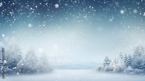 Christmas 4k Happy Holiday Merry Christmas Snow Trees Background HD White Snowy background with snowflakes and pine trees. Christmas decoration.