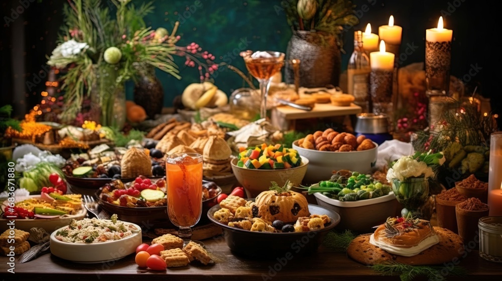 christmas table setting with christmas decorations