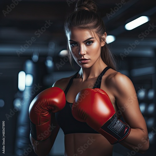 fit young woman wearing boxing gloves in a gym