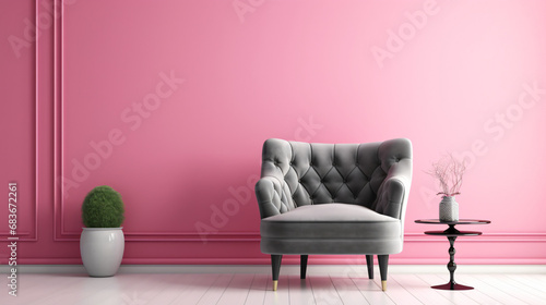 Gray chair in pink living room