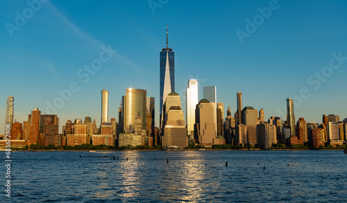panorama of new york city of america. skyscraper building of nyc. ny city architecture. midtown manhattan at hudson. metropolitan city. cityscape in sunrise. new york downtown. manhattan skyline