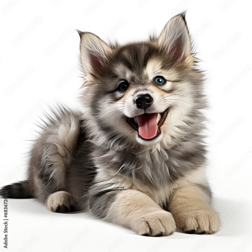 Funny Gray Kitten Smiling Dog, Isolated On White Background, For Design And Printing Funny Gray Kitten Smiling Dog, Isolated On White Background, For Design And Printing