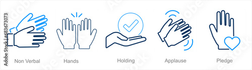 A set of 5 Hands icons as non verbal, hands, holding