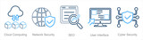 A set of 5 Hard Skills icons as cloud computing, network security, seo