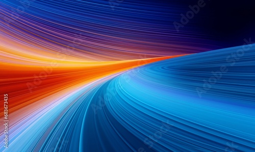 Blue, Turquoise and Orange Colored Streaks form Wavy Swoosh Background. 3D Render, Generative AI