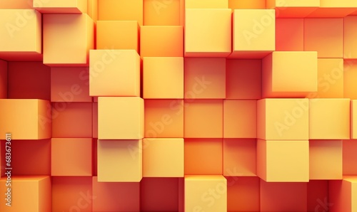 Neatly Constructed Multisized Cube Wall. Yellow and Coral  Contemporary Tech Background. 3D Render  Generative AI