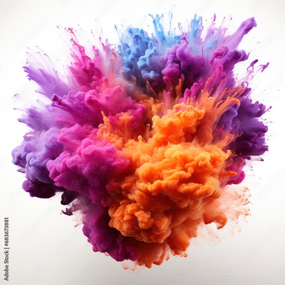 Colored Powder Explosion Paint Holi Colorful, Isolated On White Background, For Design And Printing