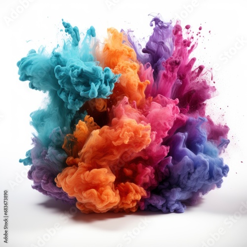 Colored Powder Explosion Paint Holi Colorful, Isolated On White Background, For Design And Printing