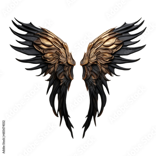 angel wings on a transparent background, in the style of black bronze and gold photo
