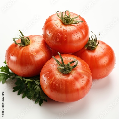 Creative Layout Made Tomato Slice Onion, Isolated On White Background, For Design And Printing