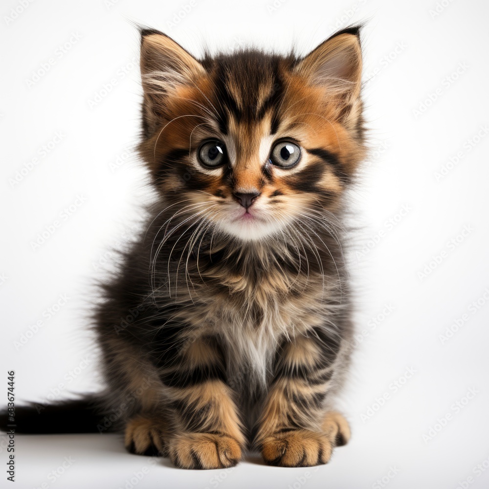 Cute Tabby Kitten On White Background, Isolated On White Background, For Design And Printing Cute Tabby Kitten On White Background, Isolated On White Background, For Design And Printing