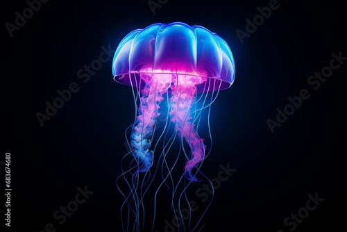 Three dimensional render of glowing jellyfish, Generative AI