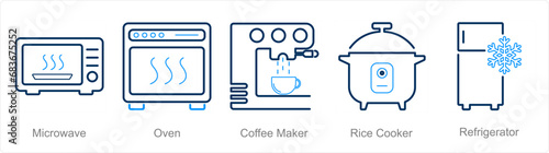 A set of 5 Home Appliance icons as microwave, oven, coffee maker