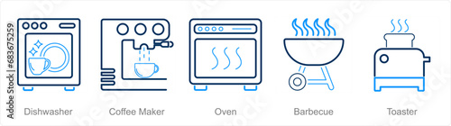 A set of 5 Home Appliance icons as dishwasher, coffee maker, oven photo