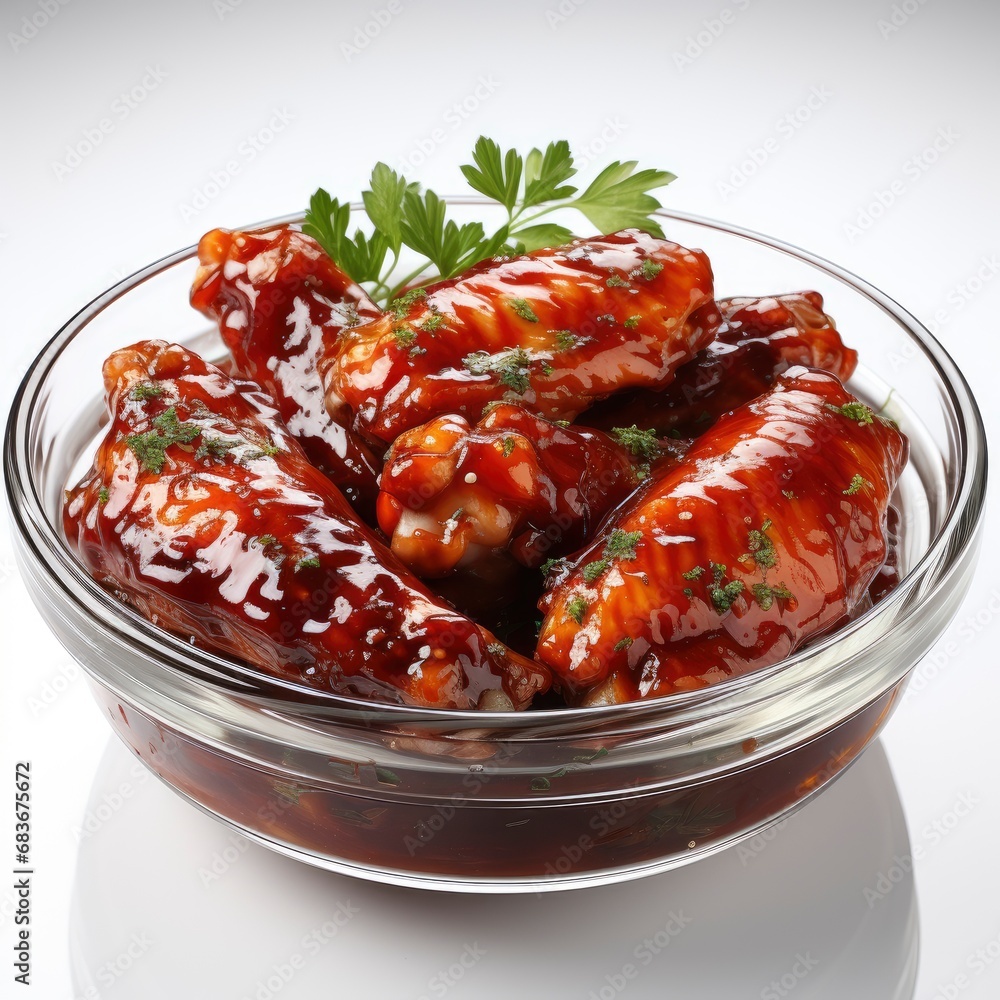 Air Fryer Chicken Wings Glazed Hot, Isolated On White Background, For Design And Printing