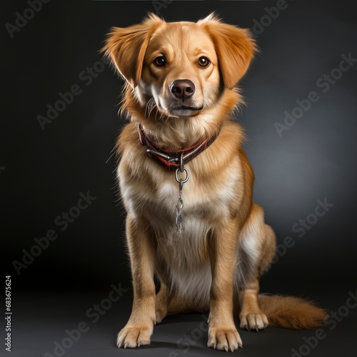 Adorable Golden Retriever Dog Holding Leash, Isolated On White Background, For Design And Printing