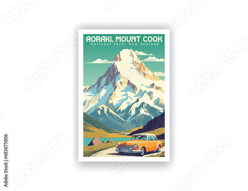 Aoraki  Mount Cook National Park  New Zealand - Vintage Travel Posters